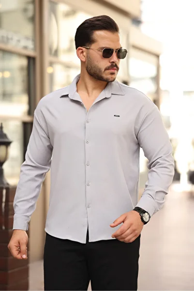 Artı1 Half Oversize Long Sleeve Easy Ironing Sweat Absorbent Breathable Double Face Fabric Men's Shirt -801-Petrol