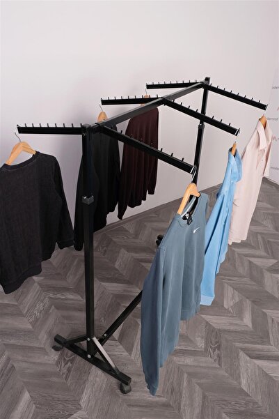 Modern Raf Tek Katlı Çift Taraflı 6 Bastonlu Siyah Askılık