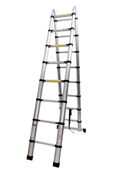 STRATEGIC Scara telescopica dubla, lungime 5.6 m, 18 trepte, 2.8 x 2.8 m, 2x9 trepte, aluminiu