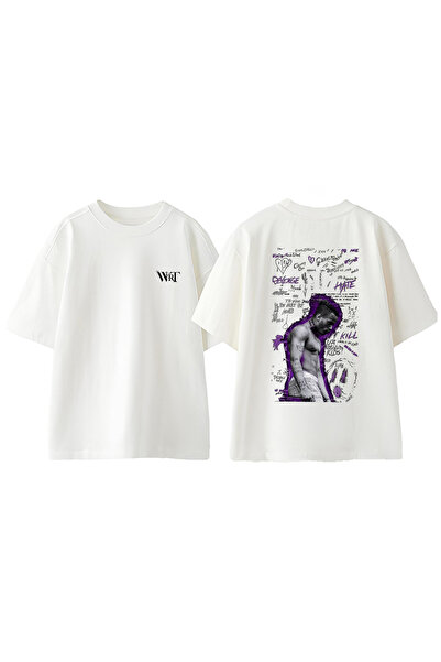 THEWERT تي شيرت Xxxtentacion 1 Design مطبوع من الخلف من القطن باللون الأبيض م...