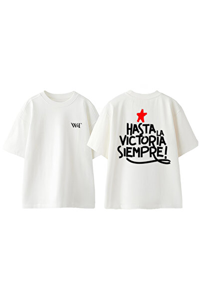 THEWERT Tricou oversize alb din bumbac cu imprimerie pe spate Che Guevara 1 D...