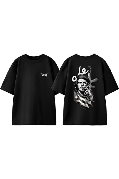 THEWERT Che Guevara 2 Tasarım Sırt Baskılı Pamuk Siyah Oversize T-shirt
