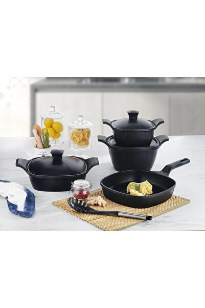 Schafer Felsen Kare Döküm Tencere Seti 7 Parça Siyah