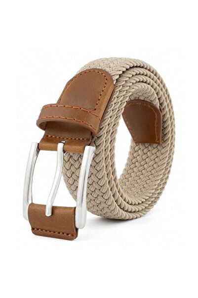 The Casius. Elastic belt for pants unisex, woven material, beige color