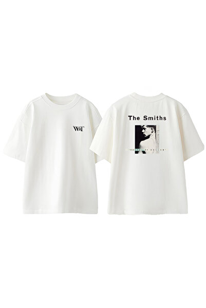 THEWERT Tricou alb supradimensionat din bumbac cu imprimeu The Smiths 3 Desig...