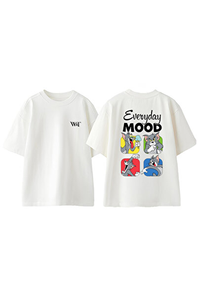 THEWERT Βαμβακερό λευκό μπλουζάκι με στάμπα στην πλάτη με σχέδιο καθημερινής διάθεσης