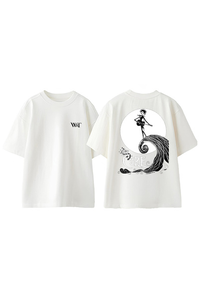 THEWERT Μπλουζάκι The Cure Design με στάμπα στην πλάτη, βαμβακερό λευκό oversize