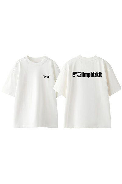 THEWERT Limp Bizkit 5 Design Back Printed Cotton White Oversize T-Shirt
