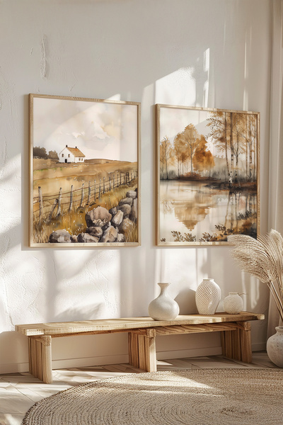 STARYUNA Set de pictură dublă cu efect de acuarelă, înrămată în lemn, cu vede...