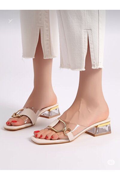 leopar by çetinay 314 Selora Gold Transparent Women's Heeled Shoes with Buckle and Heel Detail "Should Be One Size Larger"