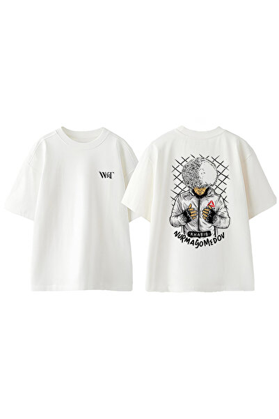 THEWERT Tricou alb supradimensionat din bumbac cu imprimeu pe spate cu design...