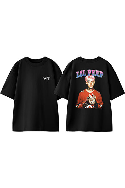 THEWERT Tricou oversize negru din bumbac cu imprimeu Lil Peep 2 Design