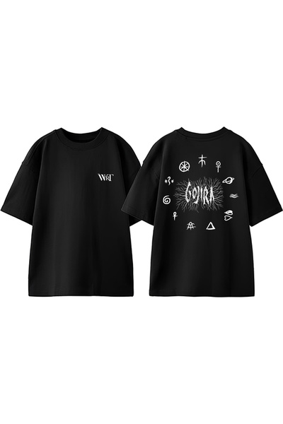 THEWERT Tricou negru supradimensionat din bumbac cu imprimeu pe spate Gojira ...