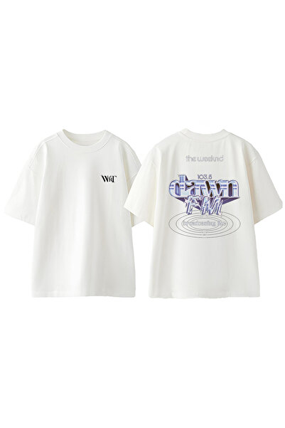 THEWERT Alb Oversize T-shirt din bumbac cu imprimeu pe spate The Weeknd After...