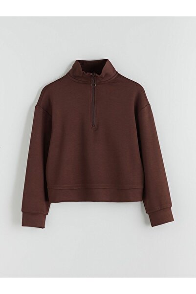 LC Waikiki Lcw Kids Brown Stand Collar Girls' Sweatshirt