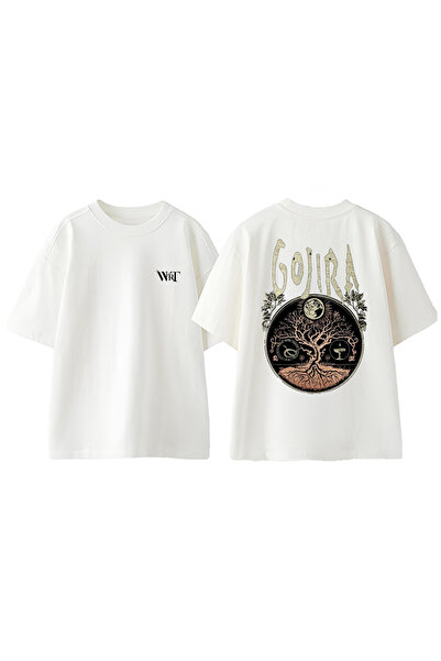 THEWERT Tricou supradimensionat alb din bumbac cu imprimeu pe spate Gojira 2 Design