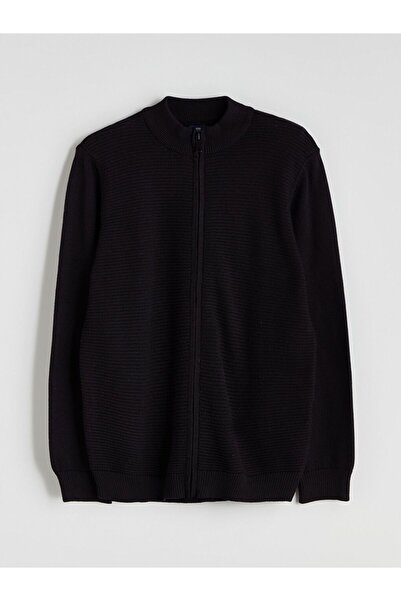 LC Waikiki Lcw Kids Stand Collar Textured Boys' Knitwear Cardigan