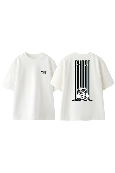 THEWERT Tricou supradimensionat alb din bumbac cu imprimeu Ghost Design