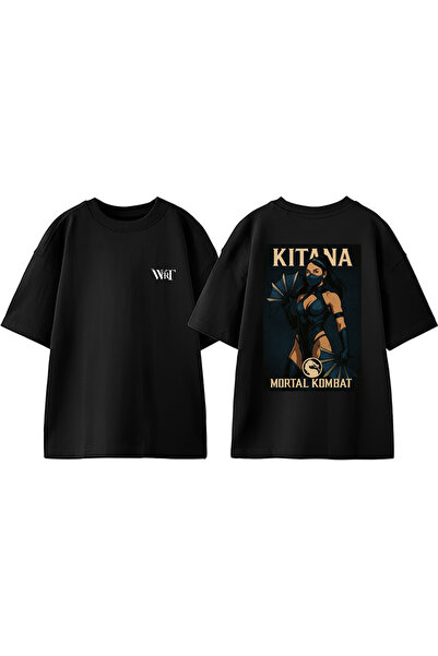 THEWERT Mortal Kombat Kitana Design Back Printed Cotton Black Oversize T-Shirt