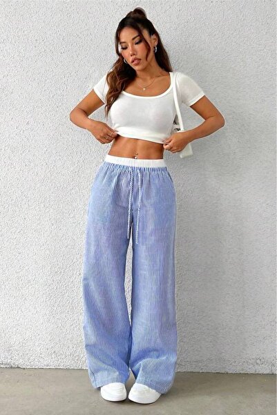 Velista Women's 4 Seasons Cotton High Waist Wide Leg Striped Loose Pants