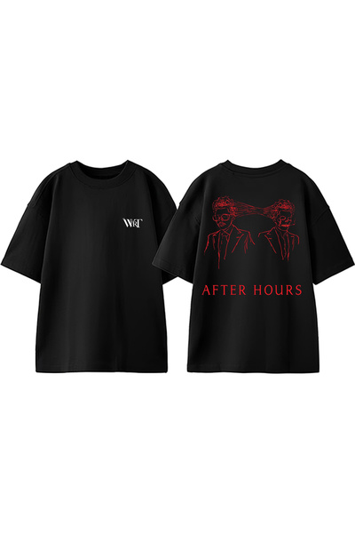 THEWERT Tricou supradimensionat din bumbac negru cu imprimeu pe spate The Wee...