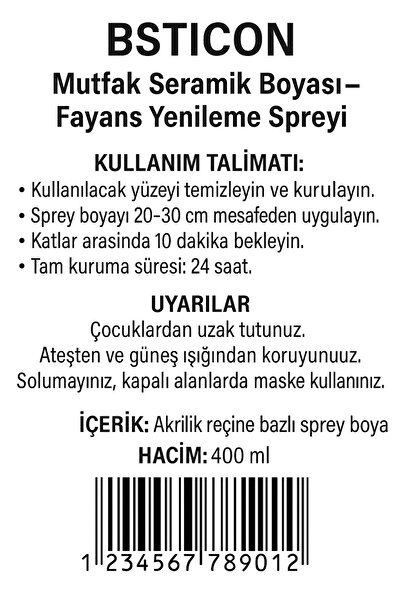 Best Mutfak Fayans Yenileme Spreyi – BSTICON Seramik Boyası 400ml