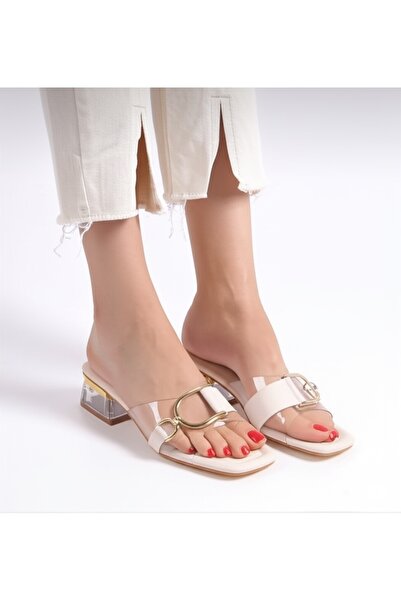 leopar by çetinay 314 Selora Gold Transparent Women's Heeled Shoes with Buckle and Heel Detail "Should Be One Size Larger"