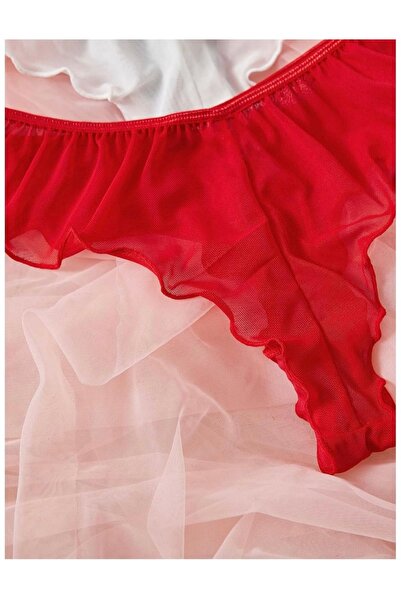 Oprah Kadın Fırfırlı Tül String Külot 3’lü Paket – Siyah / Beyaz / Kırmızı