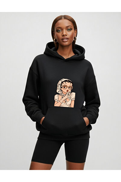 Bheka Concept سويت شيرت بقلنسوة كبير الحجم مطبوع عليه بيتي بوب