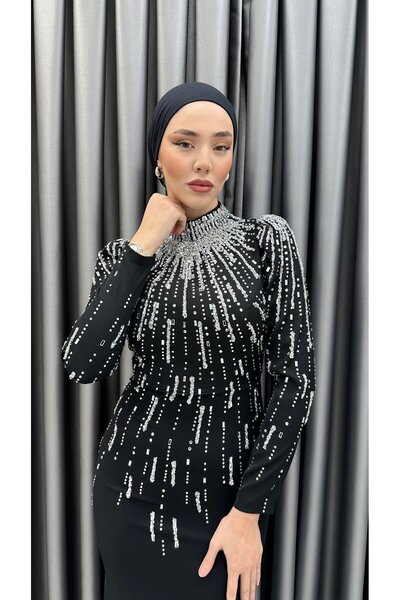 MERVE TESETTÜR فستان سهرة مطرز بالأسماك