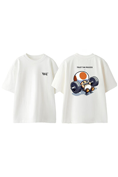 THEWERT Tricou alb supradimensionat din bumbac cu design Mushroom Gym