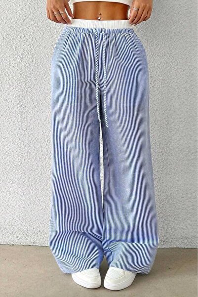 Velista Women's 4 Seasons Cotton High Waist Wide Leg Striped Loose Pants