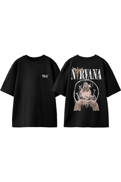 THEWERT تي شيرت نيرفانا 4 بتصميم ظهر مطبوع من القطن باللون الأسود مقاس كبير