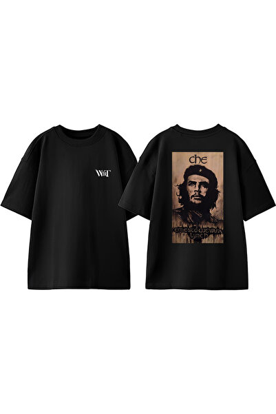 THEWERT Che Guevara 4 Tasarım Sırt Baskılı Pamuk Siyah Oversize T-shirt