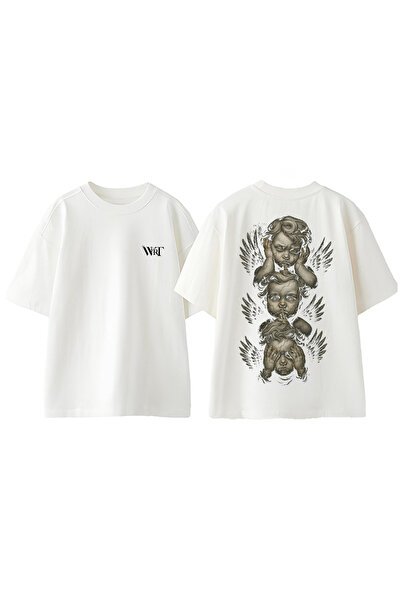 THEWERT Βαμβακερό λευκό μπλουζάκι μεγάλου μεγέθους με στάμπα στην πλάτη με σχ...