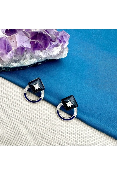 Opia Takı & Aksesuar Purple Enamel Zircon Stone Earrings