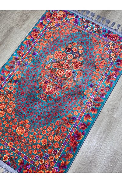 PrayerRug Dokuma Taban Örgü Püsküleri ve İpek Kadar Yumuşak Yüzeyiyle Bambu s...