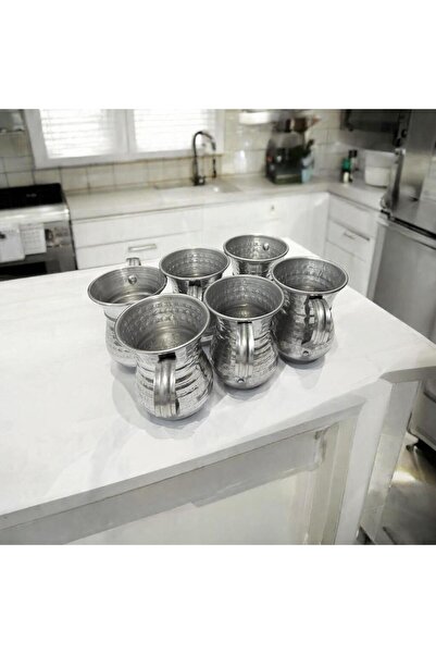 maraşçarşısı 6'lı Alüminyum Ayran Bardağı ve 1 Alüminyum Sürahi 2,5 LT Set