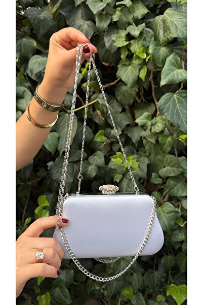 BRAVE BAG Silver Satin Chain Detailled Evening Bag-27