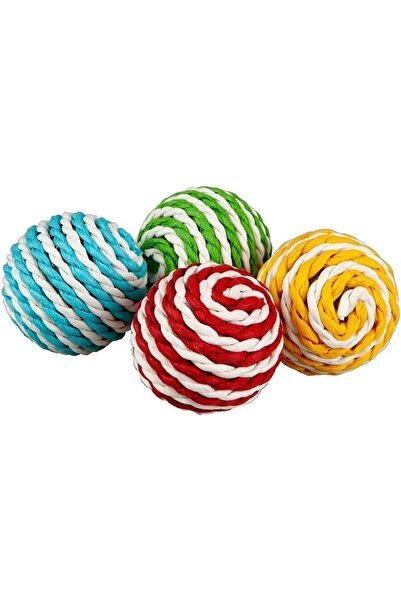 Busstier İpli Kedi Topu, Renkli Sarma ve Ses Çıkaran Kedi Oyuncağı 2 Adet - E...