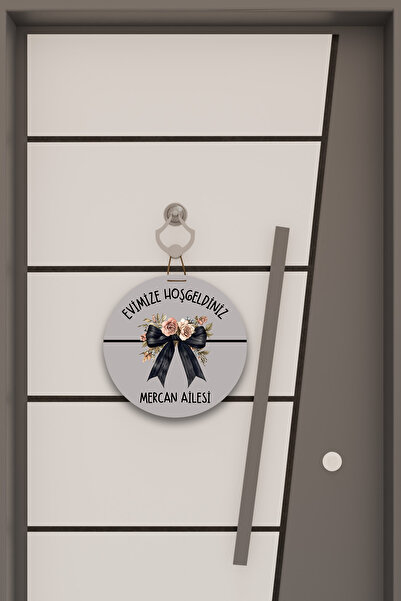 Dormot Dijital Baskı Gri, Kurdele desenli, Kişiye Özel Kapı süsü, Duvar Süsü