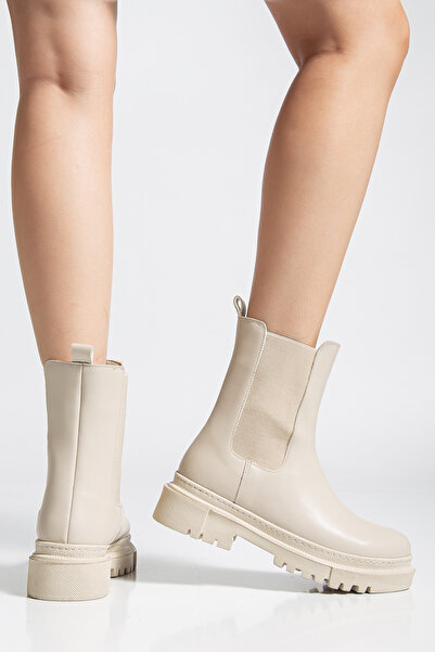 ŞIK STORE Women's Thick Sole Comfortable Wear Elastic Milk Chelsea Boots Bootie