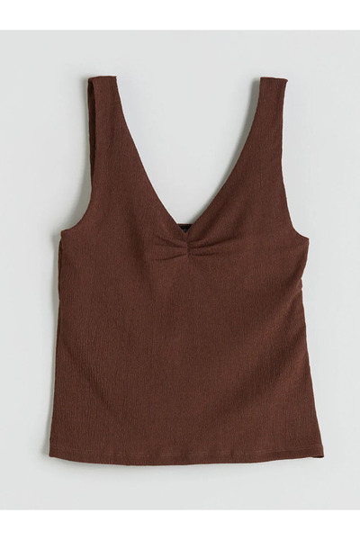 LC Waikiki V-Neck Textured Gathered Blouse