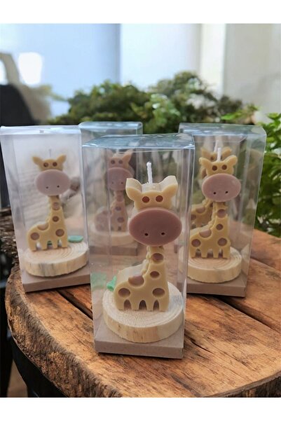 rudemcandle 5'li Kütük Üzerine Yapraklı Zürafa Mum Hediyelik Doğum Doğumgünü