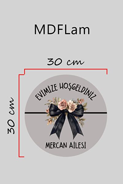 Dormot Dijital Baskı Gri, Kurdele desenli, Kişiye Özel Kapı süsü, Duvar Süsü