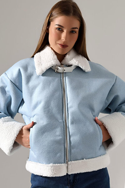 MissThetis Ceket Yaka Uzun Kol İçi Kolu ve Yakası Peluş Detay Fermuarlı Çift ...