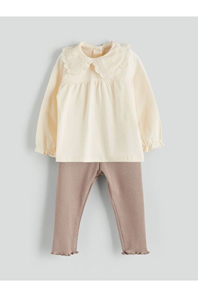 LC Waikiki Lcw Baby Bebe Collar Baby Girl Sweatshirt and Leggings 2 Pcs