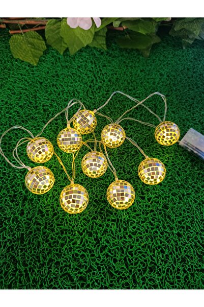 RMSGRUP Mini Disko Topu Dekoratif Süsleme 10’lu Led Zinciri Pilli Süs Led 2 METRE GÜN IŞIGI