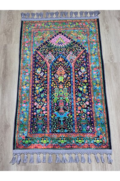 PrayerRug Dokuma Taban Örgü Püsküleri ve İpek Kadar Yumuşak Yüzeyiyle Bambu s...