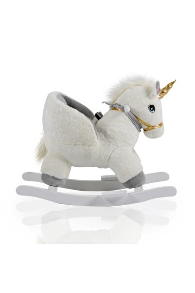 Moni Toys Balansoar pentru Copii, Moni Unicorn Alb, Functie Muzicala, Material Lemn si Plush